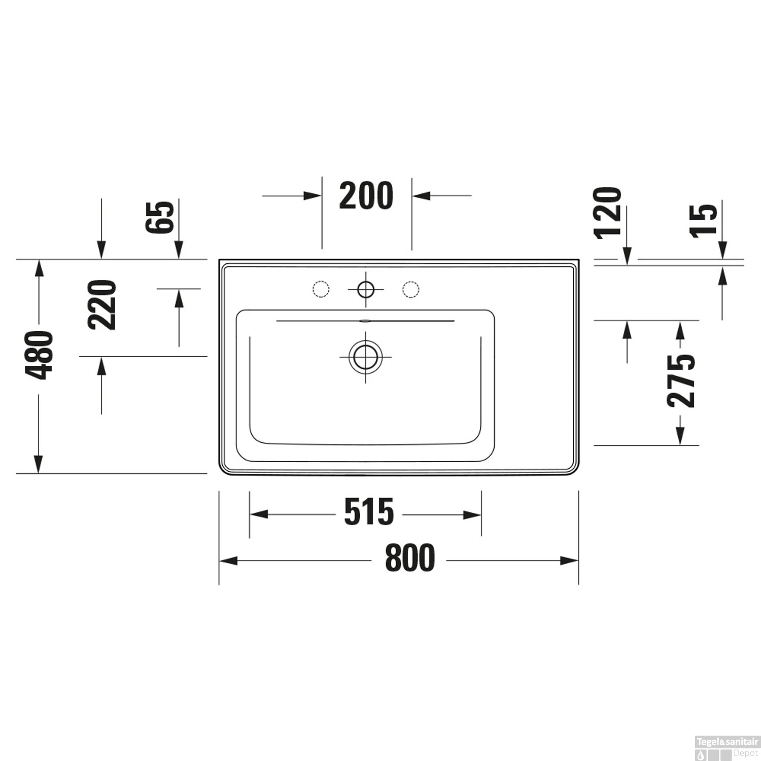 Wastafel Duravit D-Neo WonderGliss Rand Overloop Kraanvlak 1 Kraangat 80 Cm Hoogglans Wit Wasbak Links - Afbeelding 4
