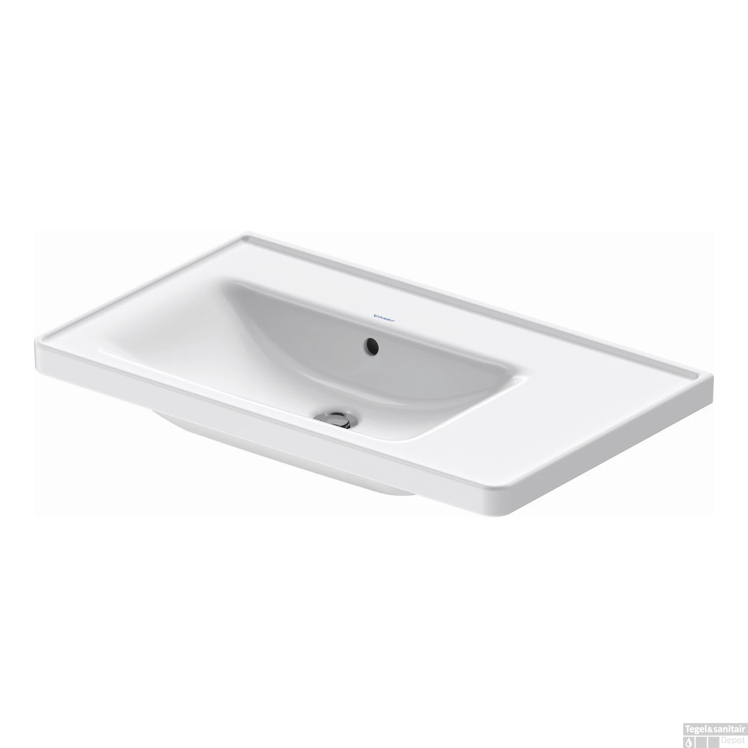 Wastafel Duravit D-Neo WonderGliss Rand Overloop Kraanvlak Zonder Kraangat 80 Cm Hoogglans Wit Links