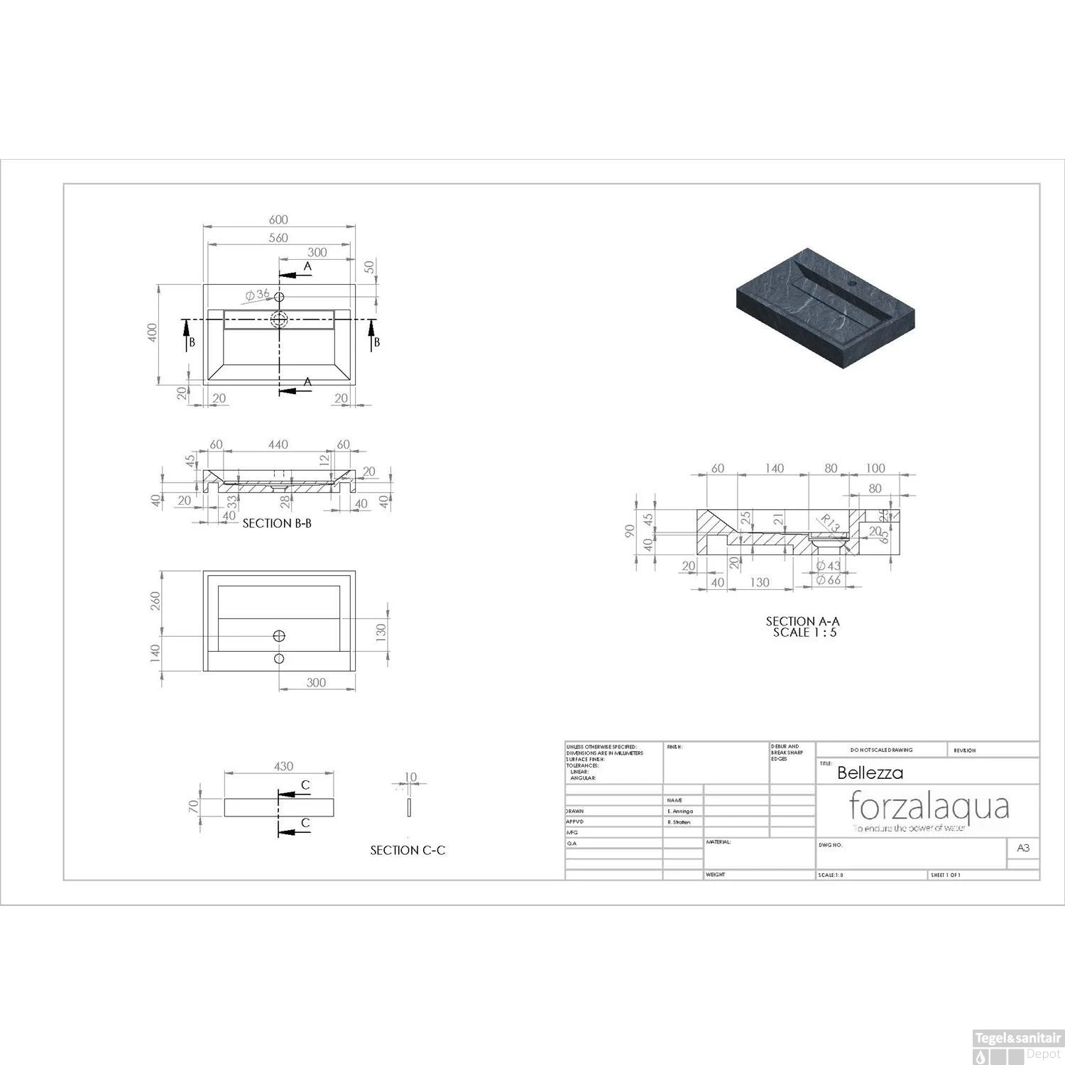 Wastafel Forzalaqua Bellezza Cloudy Marmer Gezoet 60x40x9 Cm Met Kraangat 2 Wastafel Forzalaqua Bellezza Cloudy Marmer Gezoet 60x40x9 Cm Met Kraangat - Afbeelding 2
