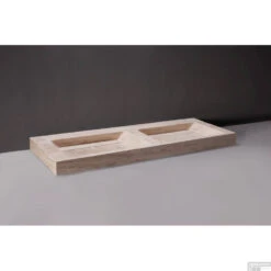 Wastafel Forzalaqua Bellezza Doppio Travertin Gezoet 140,5x51,5x9 Cm 2 Kraangaten