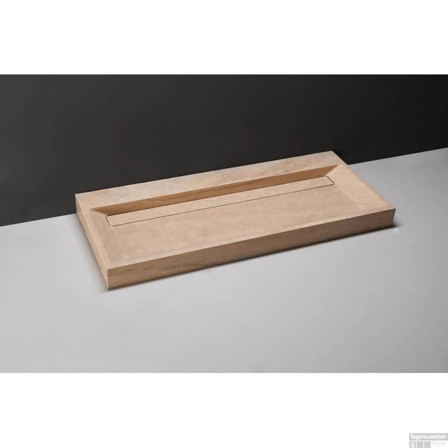 Wastafel Forzalaqua Bellezza Travertin Gezoet 100,5x51,5x9 Cm 2 Kraangaten