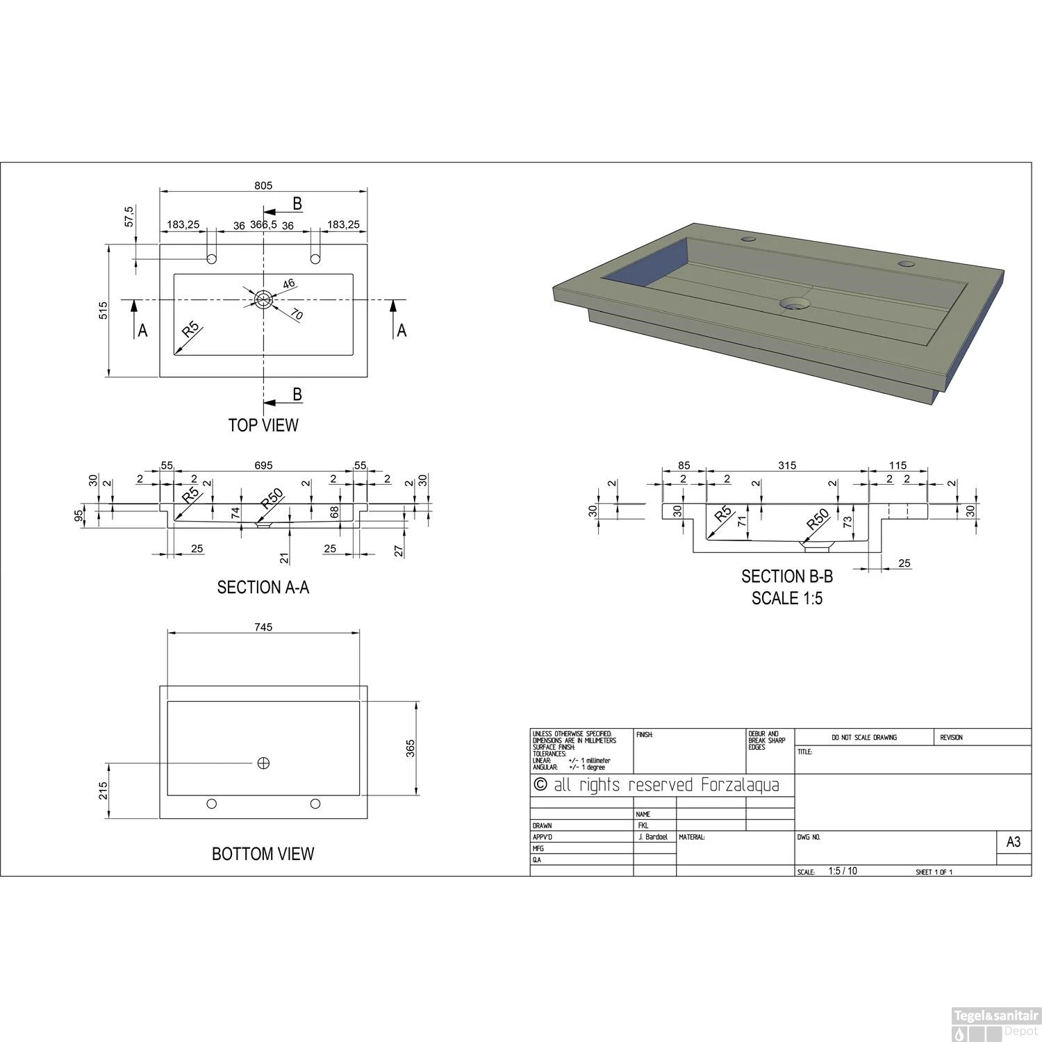 Wastafel Forzalaqua Helsinki Hardsteen Gefrijnd Met 2 Kraangaten 80,5x51,5x9,5 Cm 2 Wastafel Forzalaqua Helsinki Hardsteen Gefrijnd Met 2 Kraangaten 80,5x51,5x9,5 Cm - Afbeelding 2