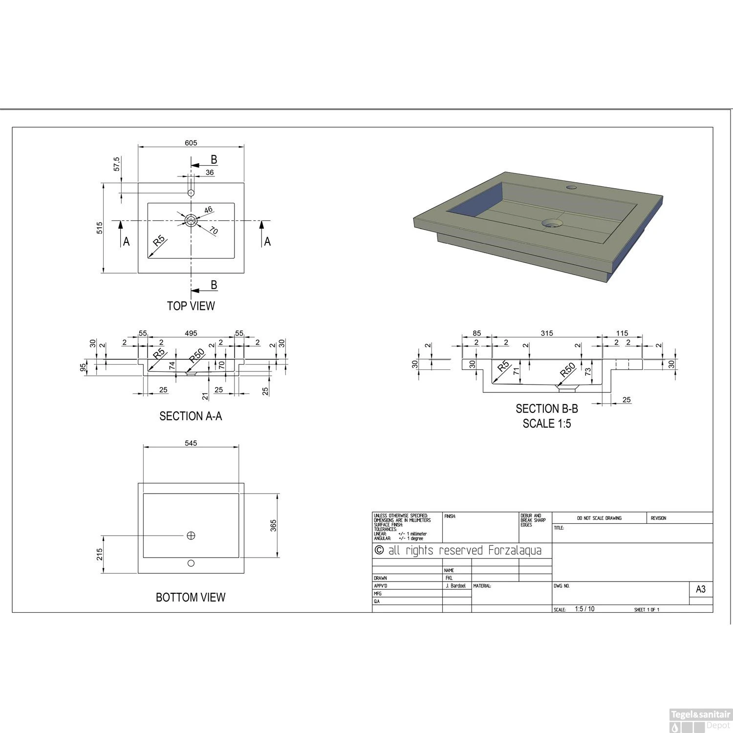 Wastafel Forzalaqua Helsinki Hardsteen Gezoet Met Kraangat 60,5x51,5x9,5 Cm 2 Wastafel Forzalaqua Helsinki Hardsteen Gezoet Met Kraangat 60,5x51,5x9,5 Cm - Afbeelding 2