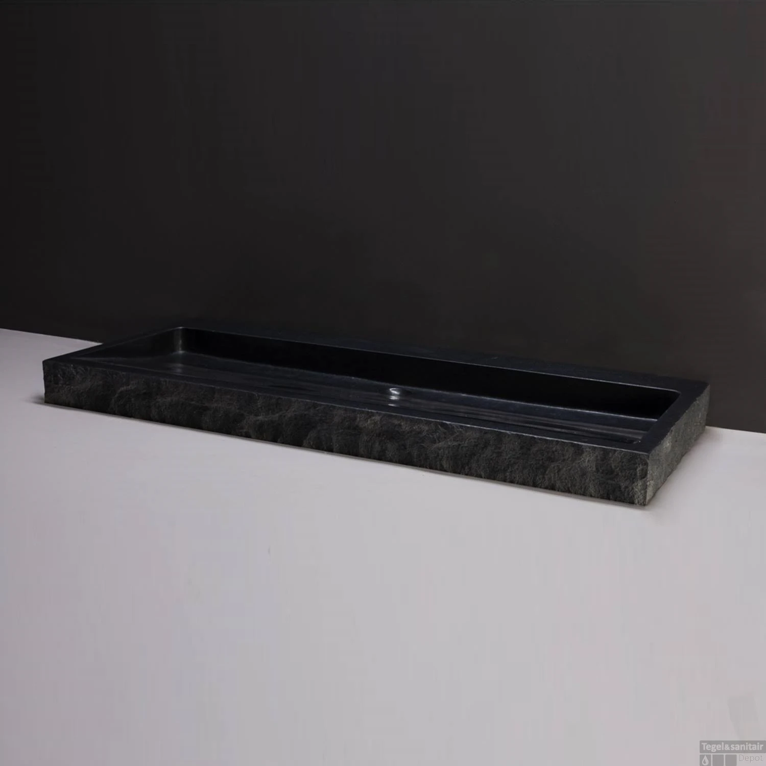 Wastafel Forzalaqua Palermo Graniet Gezoet Gekapt Met Kraangat Zwart 100,5x51,5x9 Cm