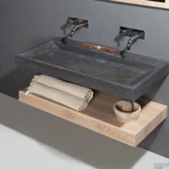 Wastafel Forzalaqua Stockholm Hardsteen Gezoet Met Kraangat 80,5x51,5x9,5 Cm