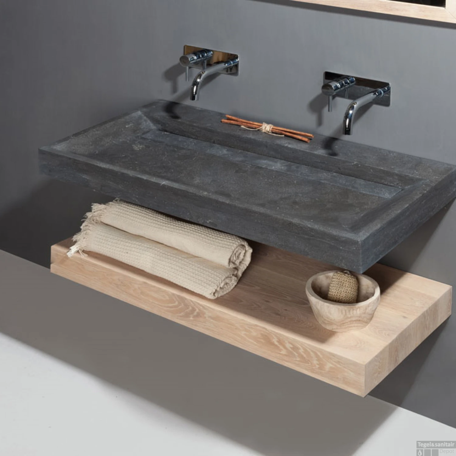 Wastafel Forzalaqua Stockholm Hardsteen Gezoet Met Kraangat 80,5x51,5x9,5 Cm