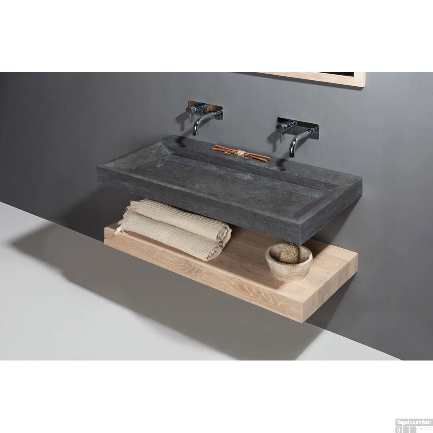 Wastafel Forzalaqua Stockholm Hardsteen Gezoet Zonder Kraangat 120,5x51,5x9,5 Cm