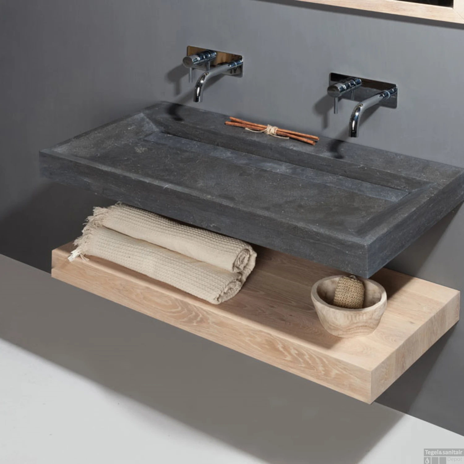 Wastafel Forzalaqua Stockholm Hardsteen Gezoet Zonder Kraangat 80,5x51,5x9,5 Cm