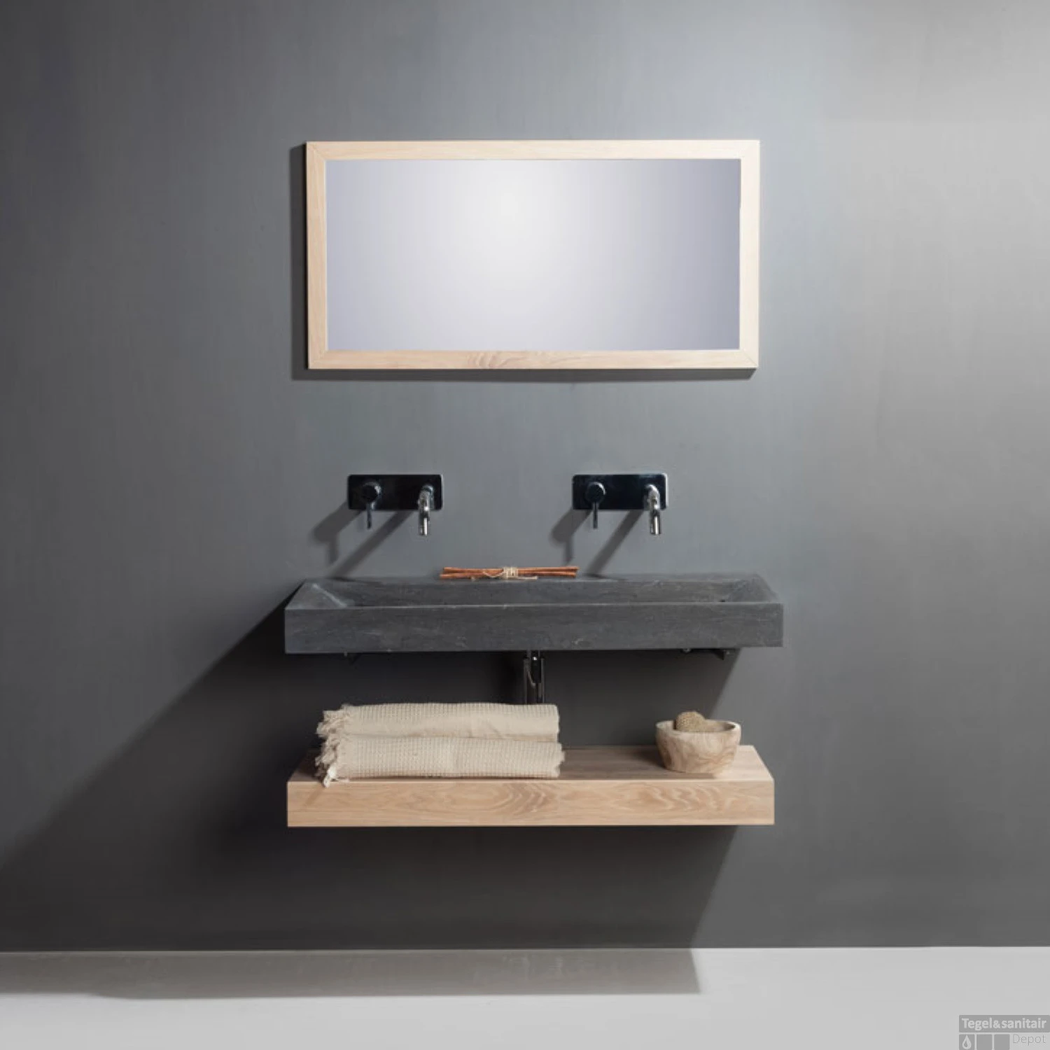 Wastafel Forzalaqua Stockholm Hardsteen Gezoet Zonder Kraangat 80,5x51,5x9,5 Cm - Afbeelding 2