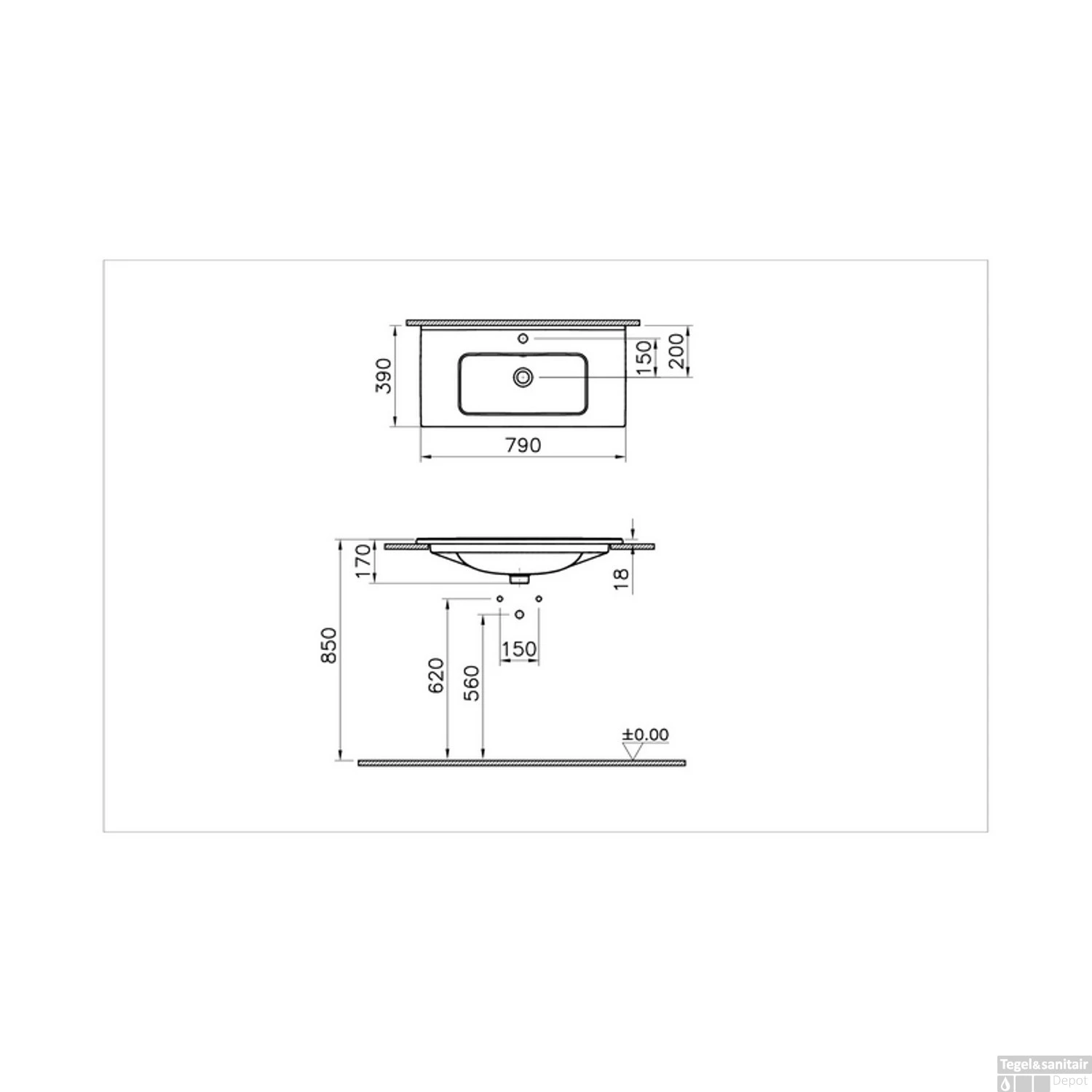 Wastafel Plieger Vitra Mia 1 Kraangat 40x80 Cm Met Overloop Rechthoek Wit 2 Wastafel Plieger Vitra Mia 1 Kraangat 40x80 Cm Met Overloop Rechthoek Wit - Afbeelding 2