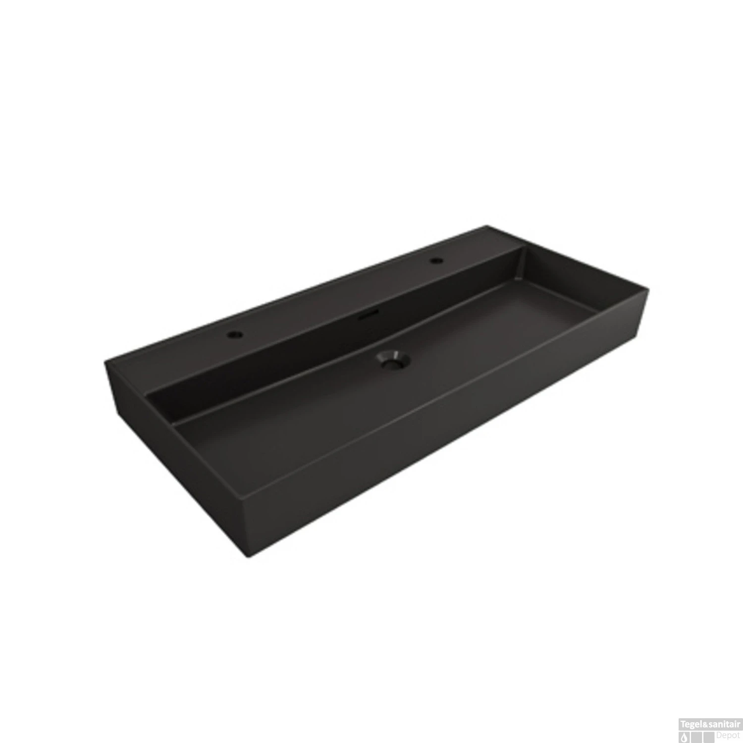 Wastafel Plieger Kansas 2 Kraangaten Met Overloop 100x46,6 Cm (Mat Wit En Mat Zwart) - Afbeelding 3