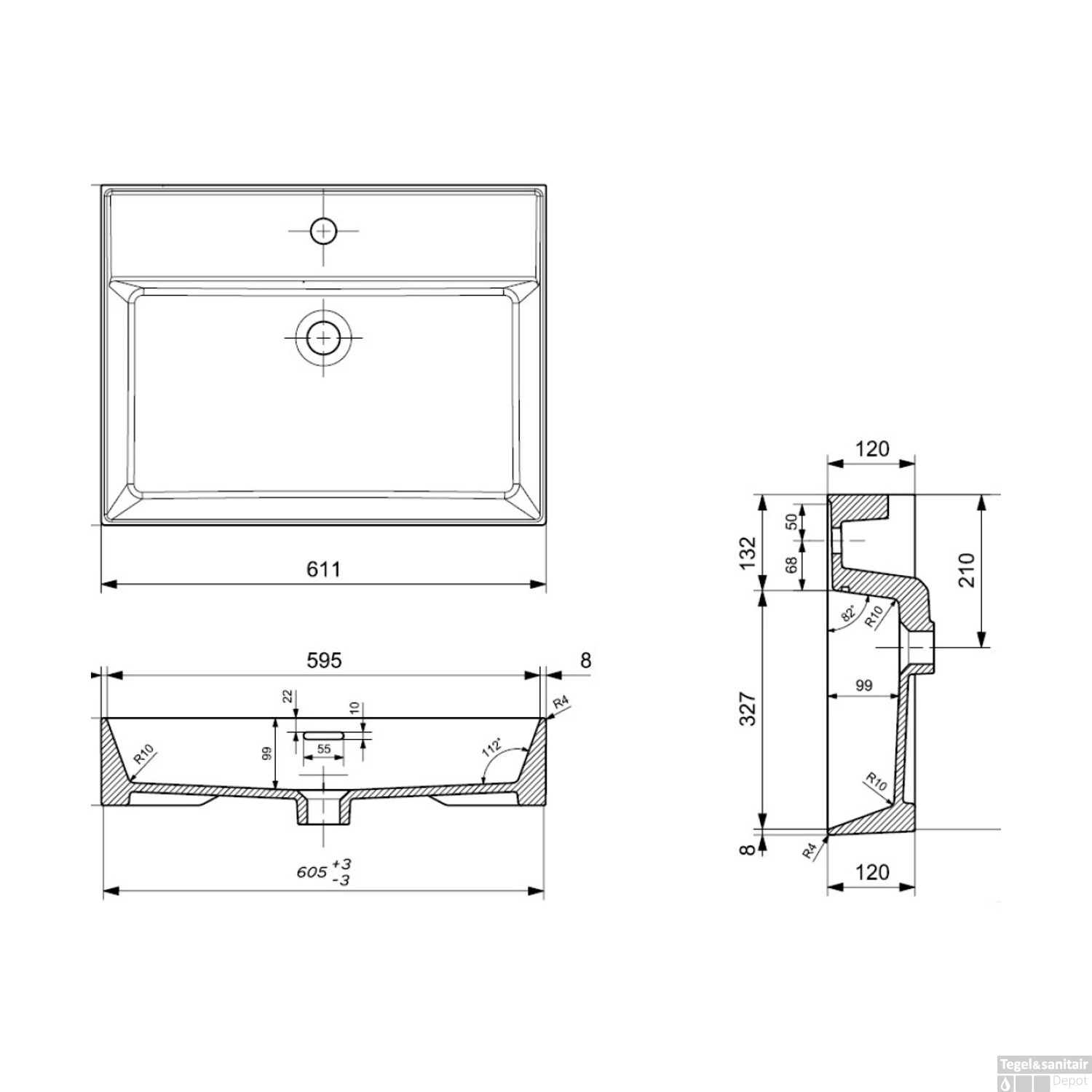 Wastafel Plieger Kansas Zonder Kraangat 60x46,6 Cm Met Overloop Wit - Afbeelding 2