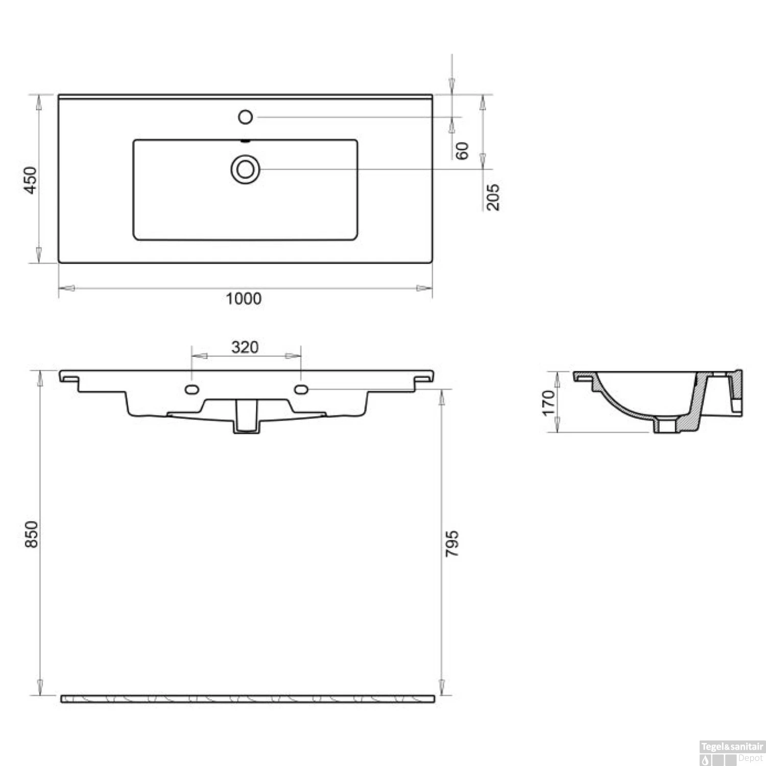 Wastafel Sanicare Q10 Keramiek 100x45 Cm Wit (excl. Meubel) 3 Wastafel Sanicare Q10 Keramiek 100x45 Cm Wit (excl. Meubel) - Afbeelding 3