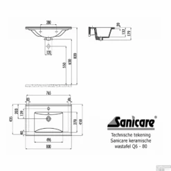 Wastafel Sanicare Q6 Inclusief Kraangat En Overloop 80x45cm Keramisch Wit (exclusief Meubel) -Duravit Verkoop wastafel sanicare q6 inclusief kraangat en overloop 80x45cm tech