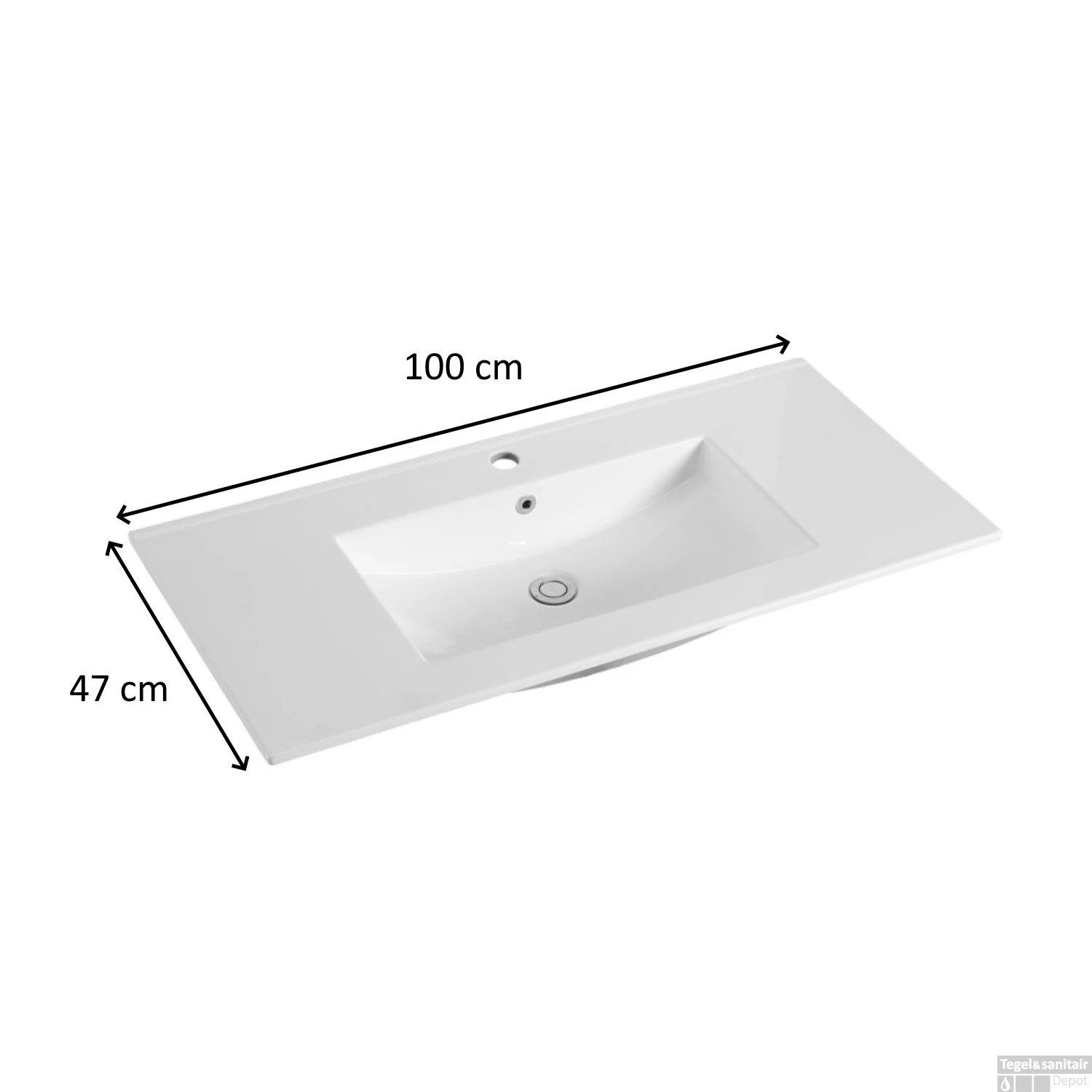 Wastafel Sanilux Classic 100x47x2,5 Cm Keramiek Wit (met Kraangat) - Afbeelding 3