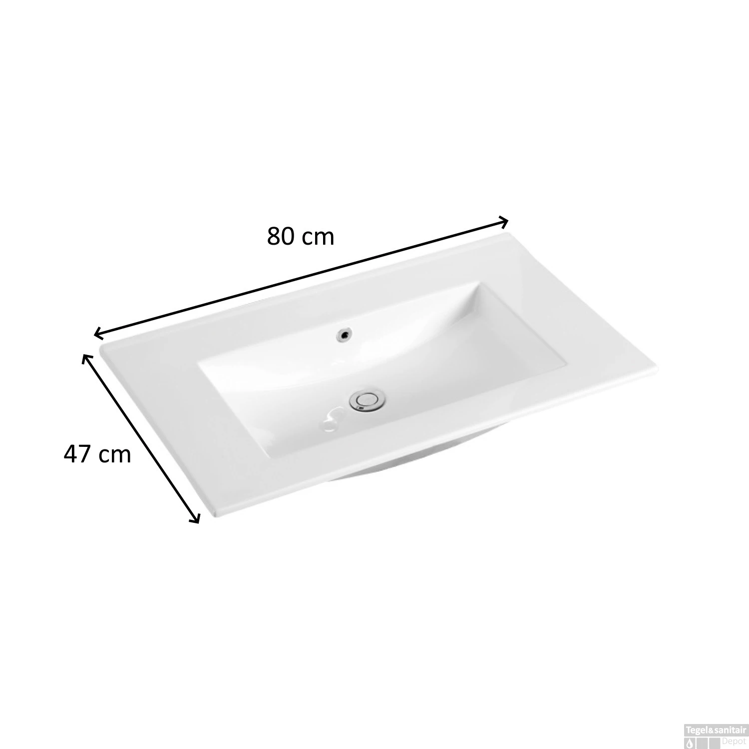 Wastafel Sanilux Classic 80x47x2,5 Cm Keramiek Wit (zonder Kraangat) - Afbeelding 3