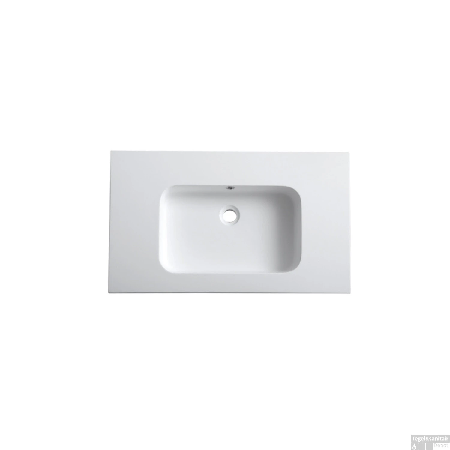 Wastafel Sanilux Classic 80x47x3 Cm Mineraalmarmer Mat Wit (met Kraangat) - Afbeelding 2