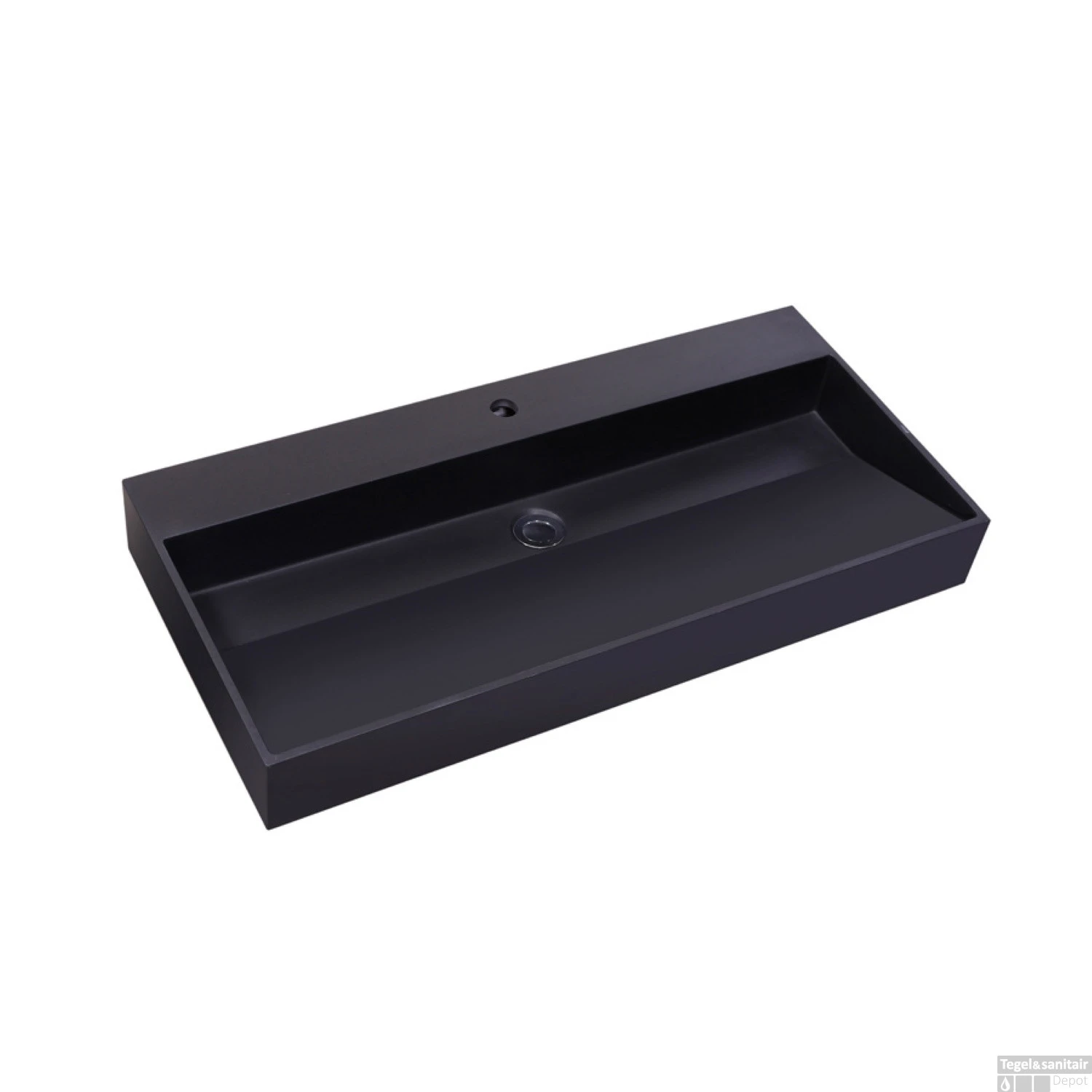 Wastafel Sanilux Quartz Trend 100x47x12 Cm Keramiek Mat Zwart (1 Kraangat)