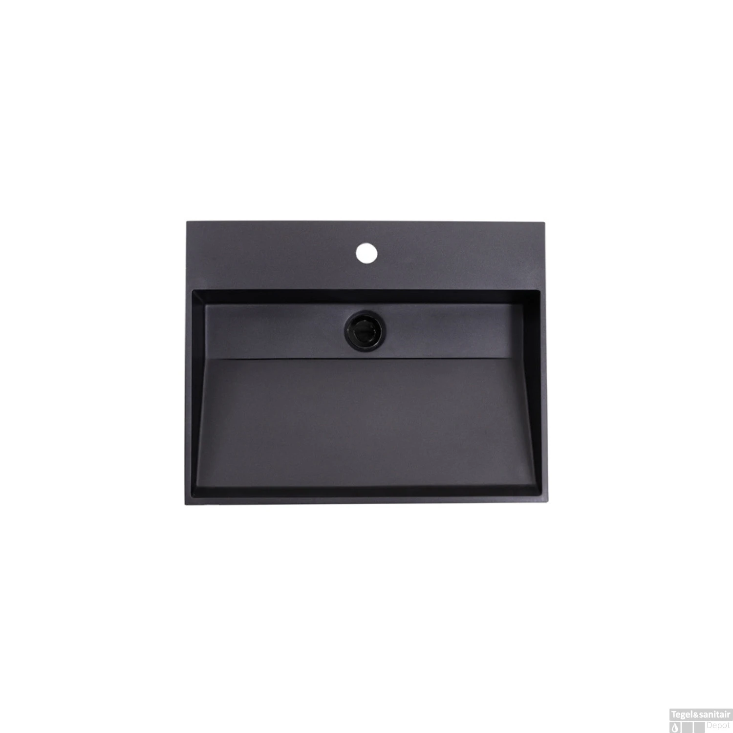 Wastafel Sanilux Quartz Trend 60x47x12 Cm Keramiek Mat Zwart (1 Kraangat) 2 Wastafel Sanilux Quartz Trend 60x47x12 Cm Keramiek Mat Zwart (1 Kraangat) - Afbeelding 2