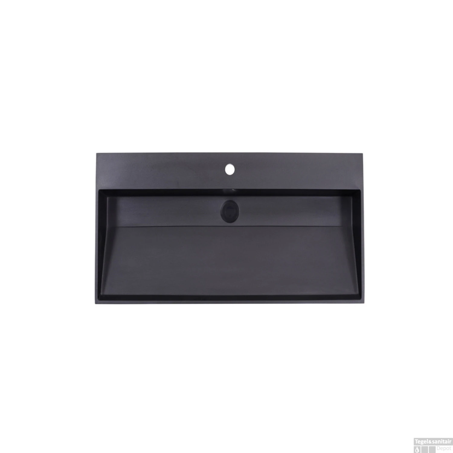 Wastafel Sanilux Quartz Trend 80x47x12 Cm Keramiek Mat Zwart (1 Kraangat) - Afbeelding 2