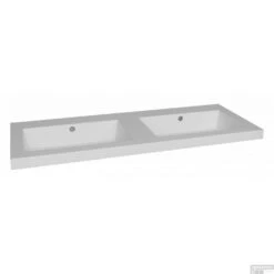 Wastafel Sanilux Trendline 120x47x5 Cm Met Dubbele Wasbak Mineraalmarmer Wit (0 Kraangaten)