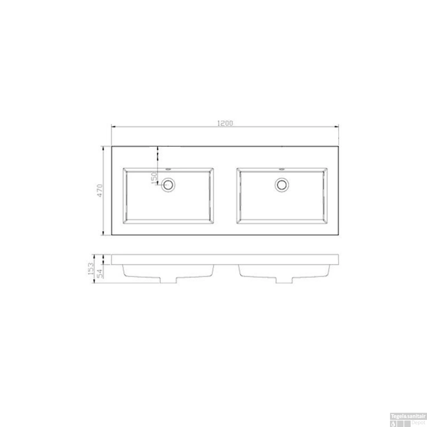 Wastafel Sanilux Trendline 120x47x5 Cm Met Dubbele Wasbak Mineraalmarmer Wit (0 Kraangaten) 2 Wastafel Sanilux Trendline 120x47x5 Cm Met Dubbele Wasbak Mineraalmarmer Wit (0 Kraangaten) - Afbeelding 2