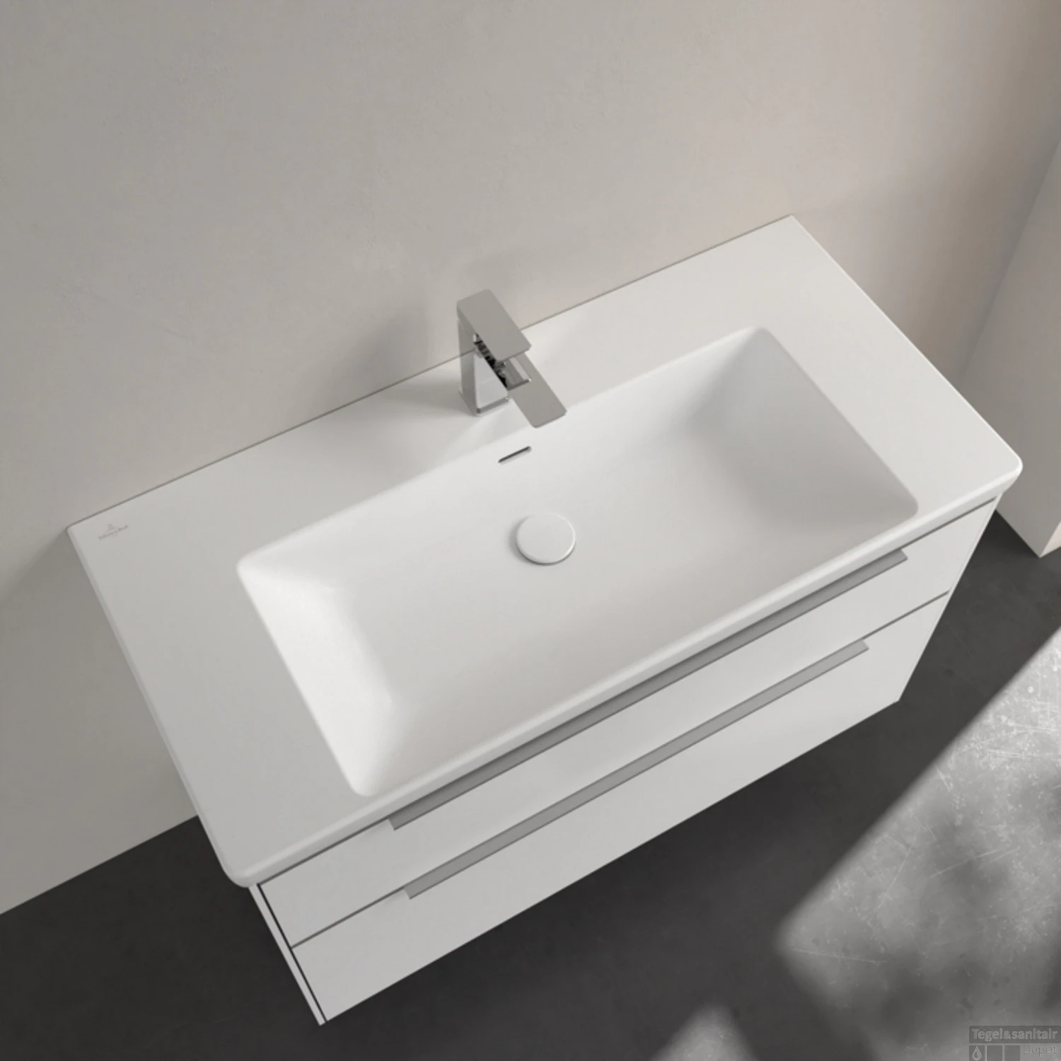 Wastafel Villeroy & Boch Subway 3.0 Met CeramicPlus 1 Kraangat Met Overloop 100x47x16.5 Cm Stone White 2 Wastafel Villeroy & Boch Subway 3.0 Met CeramicPlus 1 Kraangat Met Overloop 100x47x16.5 Cm Stone White - Afbeelding 2