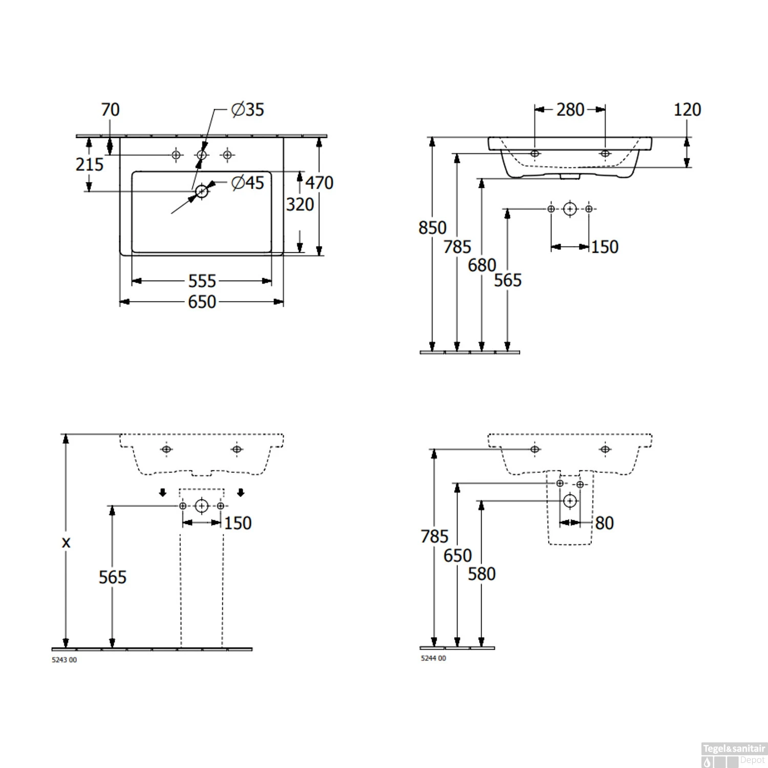 Wastafel Villeroy & Boch Subway 3.0 Met CeramicPlus 1 Kraangat Met Overloop 65x47x16.5 Cm Wit Alpin 7 Wastafel Villeroy & Boch Subway 3.0 Met CeramicPlus 1 Kraangat Met Overloop 65x47x16.5 Cm Wit Alpin - Afbeelding 7