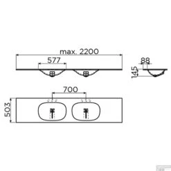 Wastafelblad Clou Hammock Dubbele Waskom Links 180cm Mat Wit -Duravit Verkoop wastafelblad clou hammock dubbele waskom 180cm mat wit tec