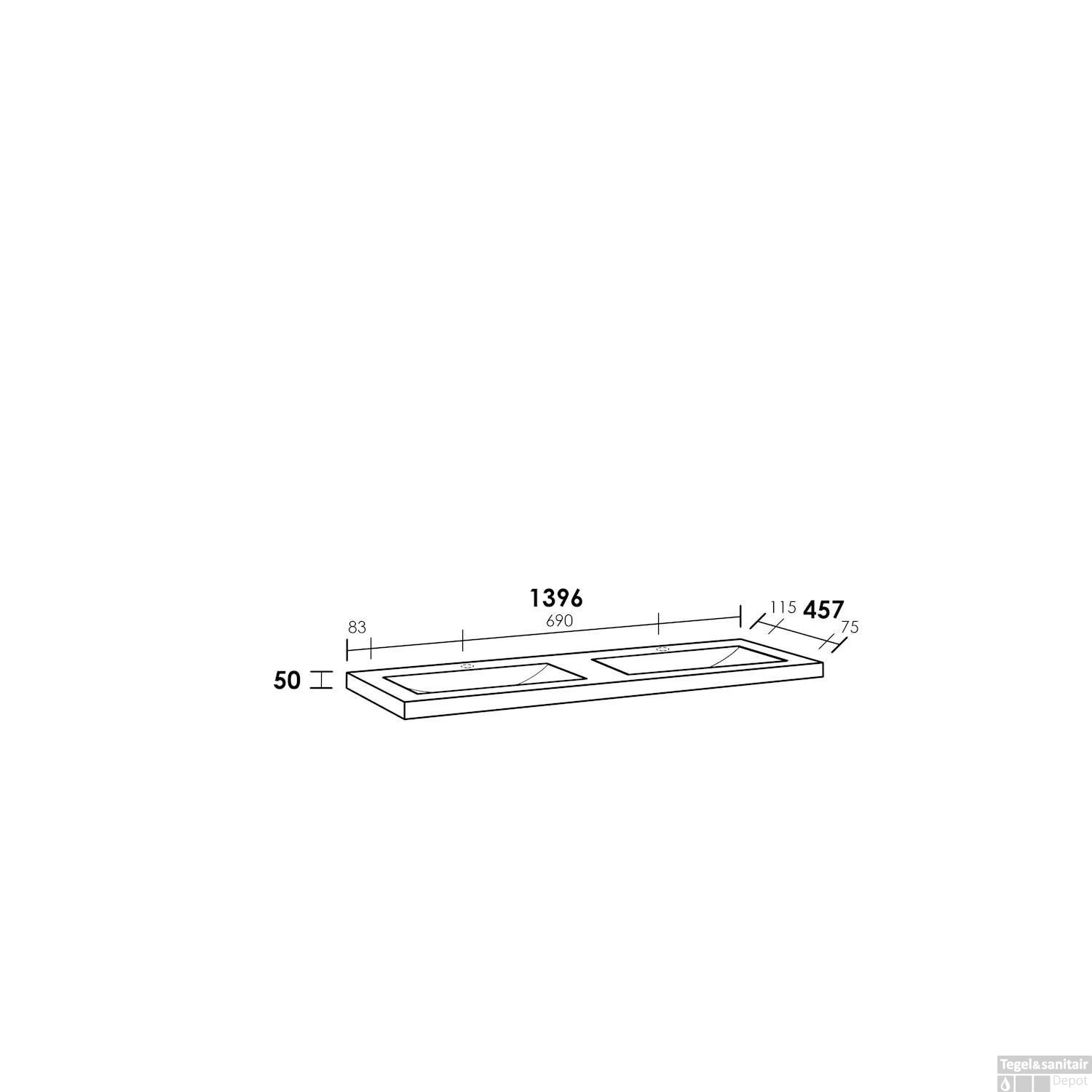 Wastafelblad Exclusive Line 140-2 Natuursteen Corestone 0 Kraangaten 3 Wastafelblad Exclusive Line 140-2 Natuursteen Corestone 0 Kraangaten - Afbeelding 3
