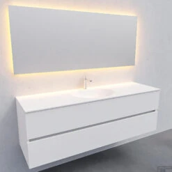 Badkamermeubel Solid Surface BWS Stockholm 150x46 Cm Midden Mat Wit (met 1 Kraangat) -Duravit Verkoop white wall new s 0044